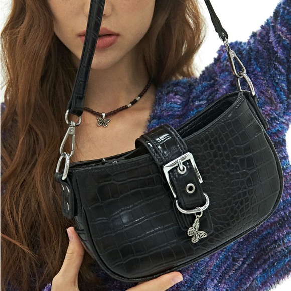 Fancy Club Handbags - Leather Buckle Shoulder Bag